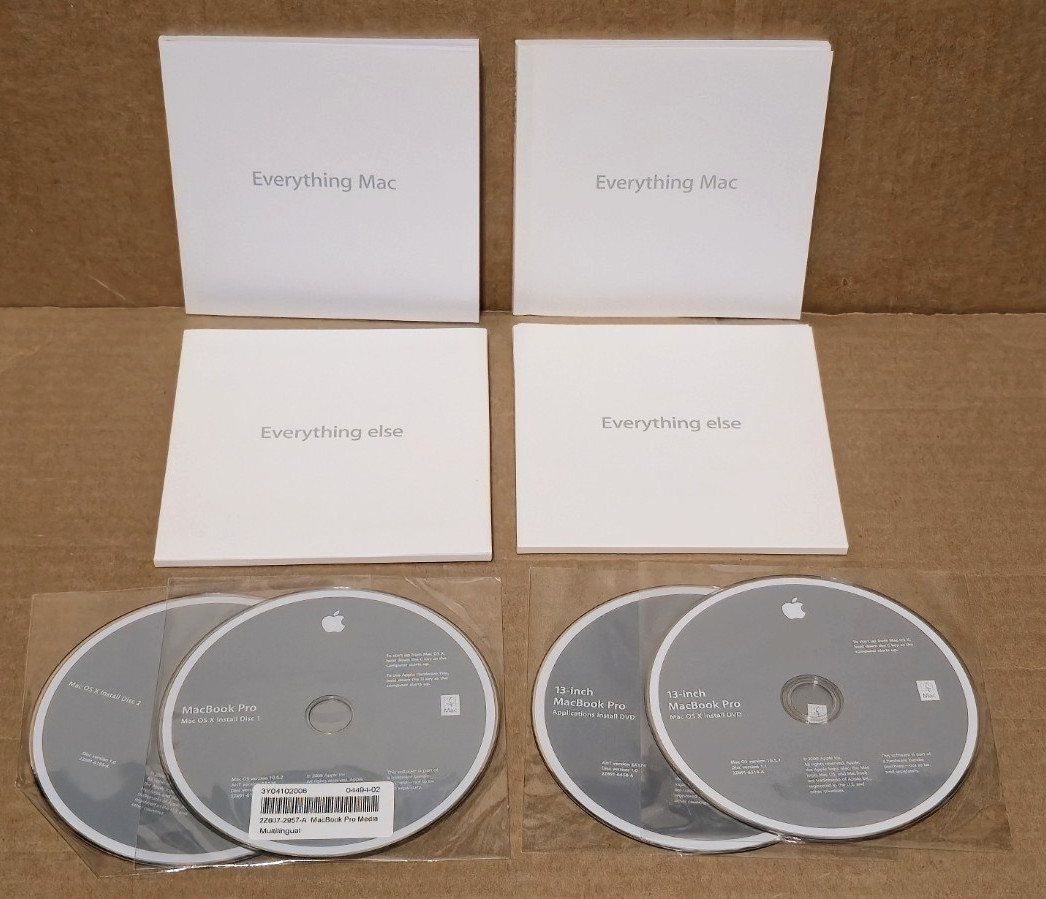 Apple MacBook Pro OS X 10.5.2 Install & Applications 2 Disc DVD Set Booklet 2009