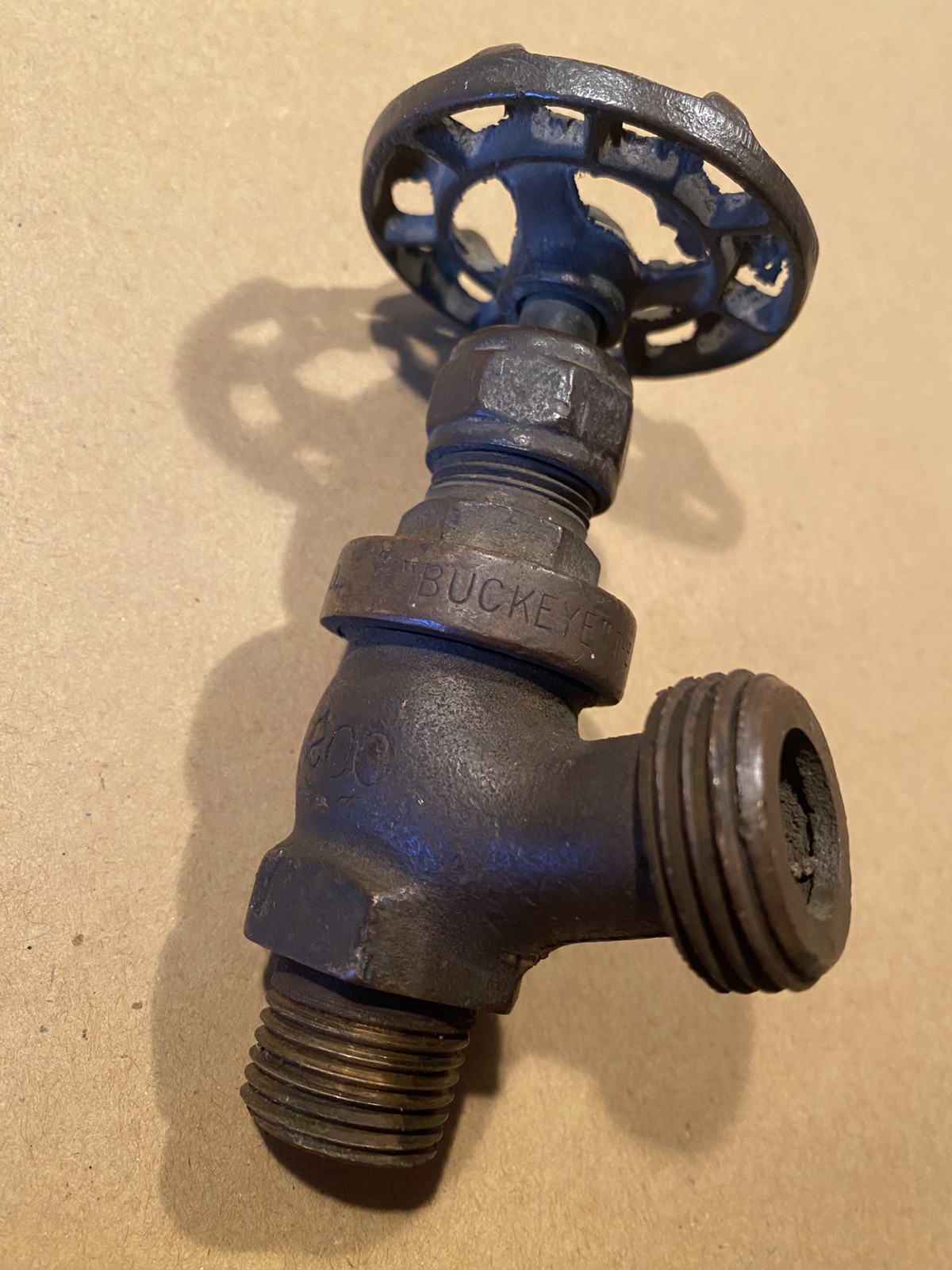 Vintage Buckeye Pump mfg 200 brass hose bib industrial steampunk valve switch