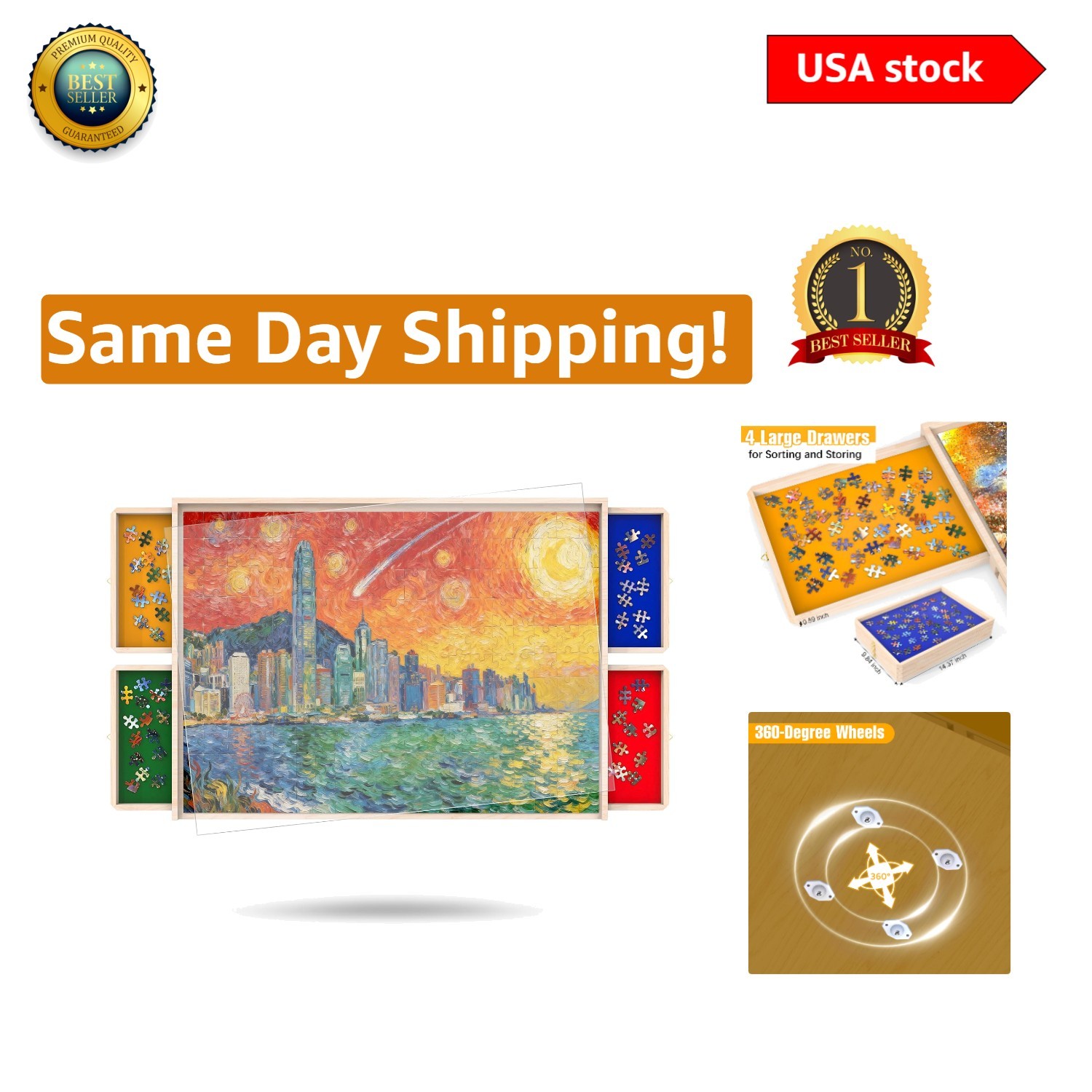 Lightweight 30" x 22" Puzzle Board with Storage Drawers – Ideal for Families