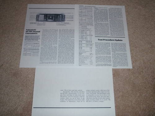 Nakamichi RX-505 Review, 1984, 3 pgs, RARE! Full Test Auto Reverse 3 Head Info