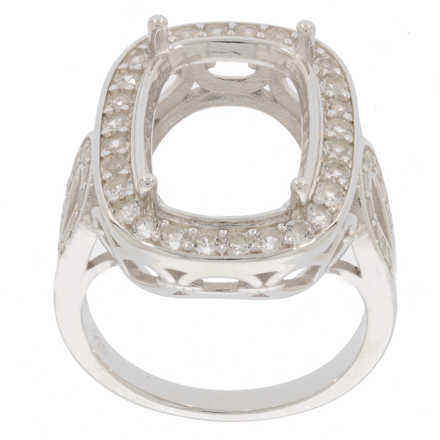 Sterling Silver Semi Mount Ring Setting Cushion CU 11X10mm Halo W/ White Topaz