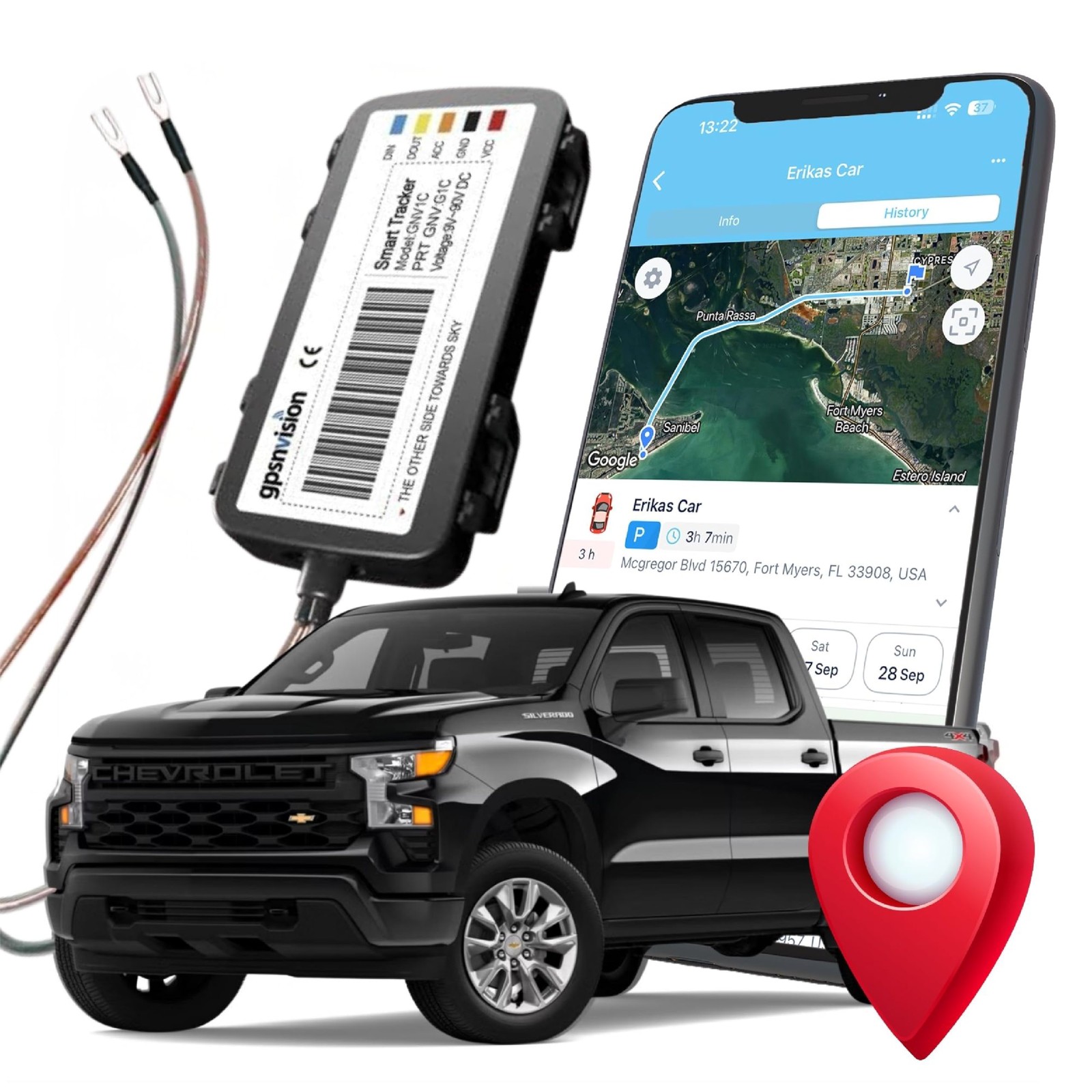 4G GPS Tracker Hardwired 2-Wire Installation for Cars, Trucks & Motorcycles