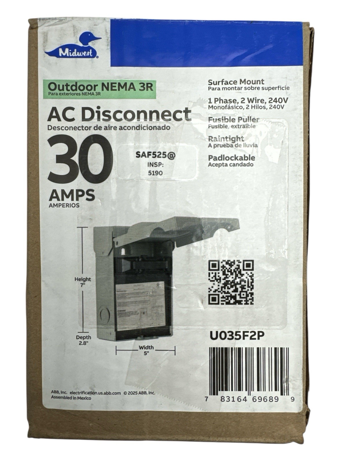 Midwest Electric Products 30-Amp 120/240-Volt Fused AC Disconnect U035F2P (OB)