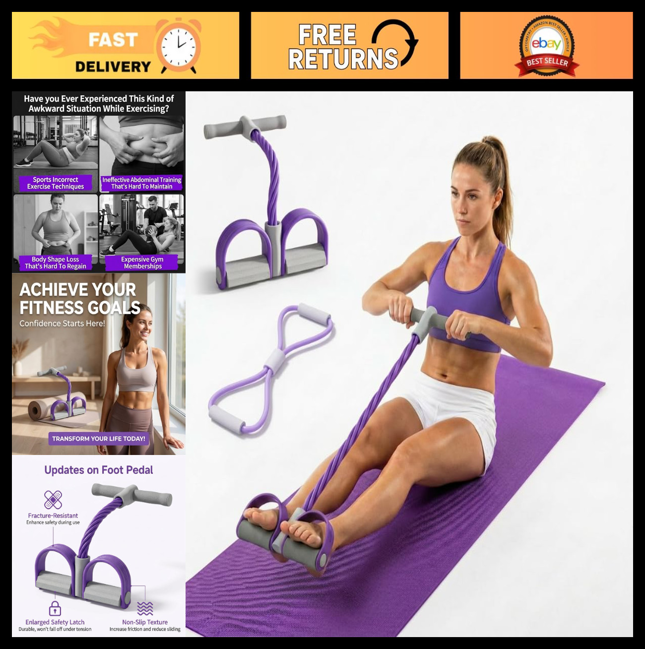 Multifunction 6-Tube Resistance Band with Handles - Natural Rubber Fitness for W