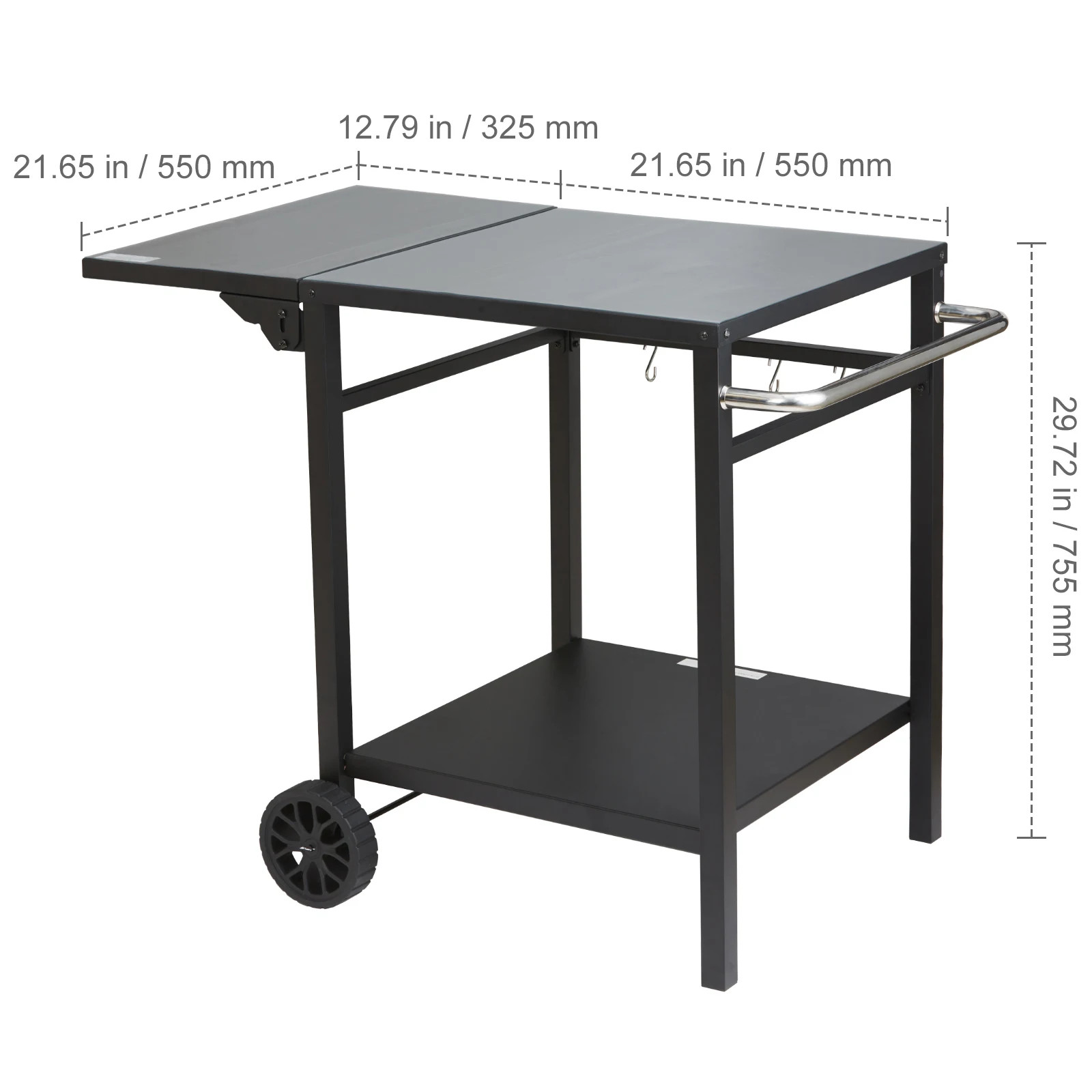 Dining Cart Table with Double-Shelf BBQ Movable Table Stainless Steel Table Top