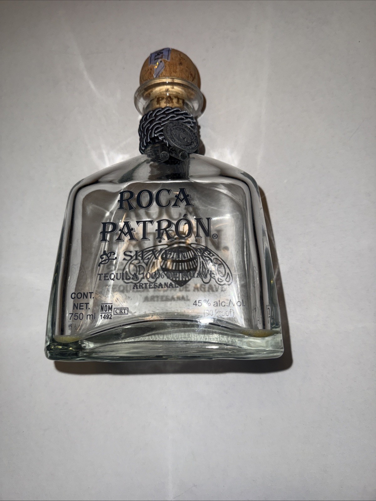 ROCA PATRON Silver Tequila 750ml "EMPTY" Bottle w/Cork & Medallion