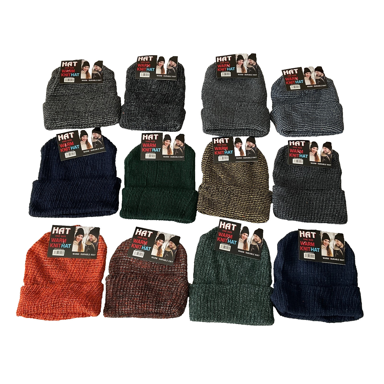 Knit Beanie Hats One Size Warm Multicolor 12 Hats