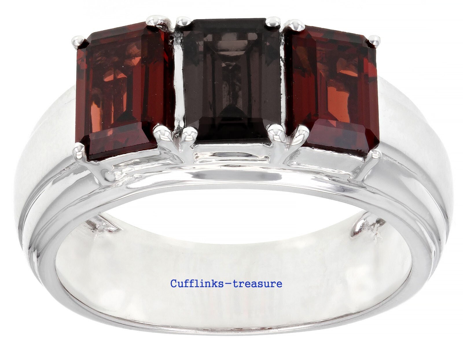 Natural Smoky Quartz & Garnet Gemstones 925 Sterling Silver Ring For Men's #2233