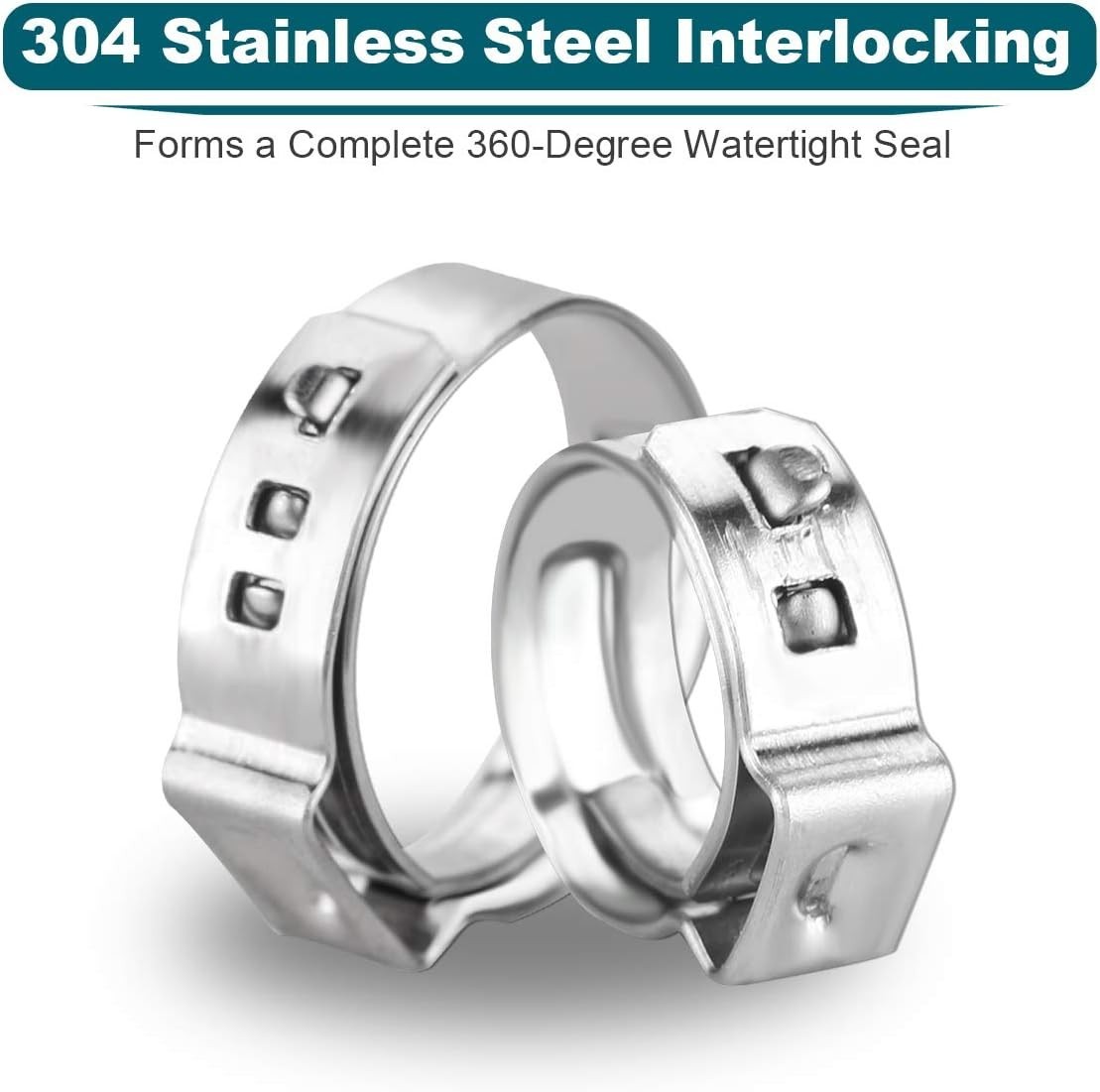 360-Degree Watertight Seal - 50 Pack 1/2 Inch Stainless Steel PEX Cinch Clamps