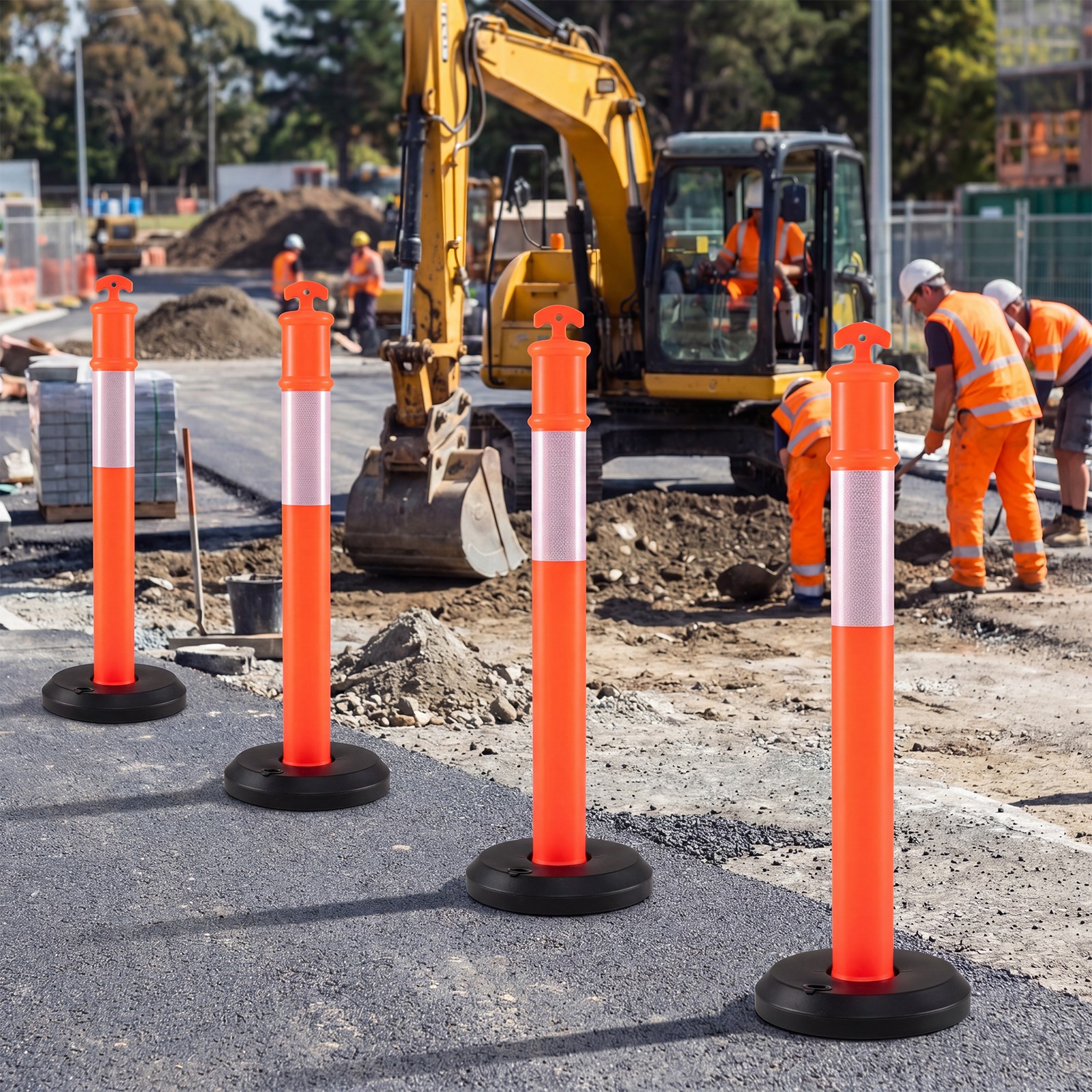 3 Pack Traffic Delineator Posts with Fillable Base,45 Inch Delineator Post Cones