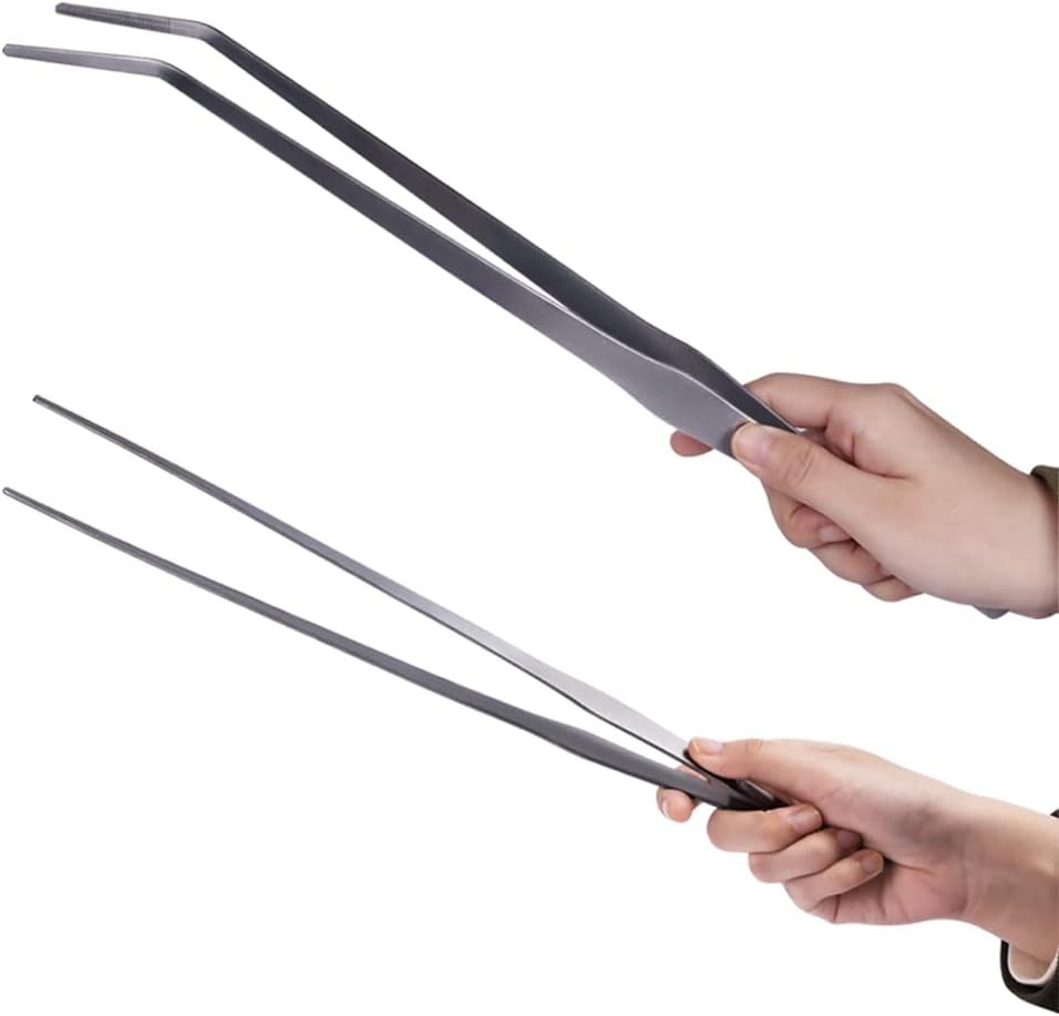 Extra Long Handle Aquarium Tweezers Serving Tongs Feed clamp,2 Pack Stainless