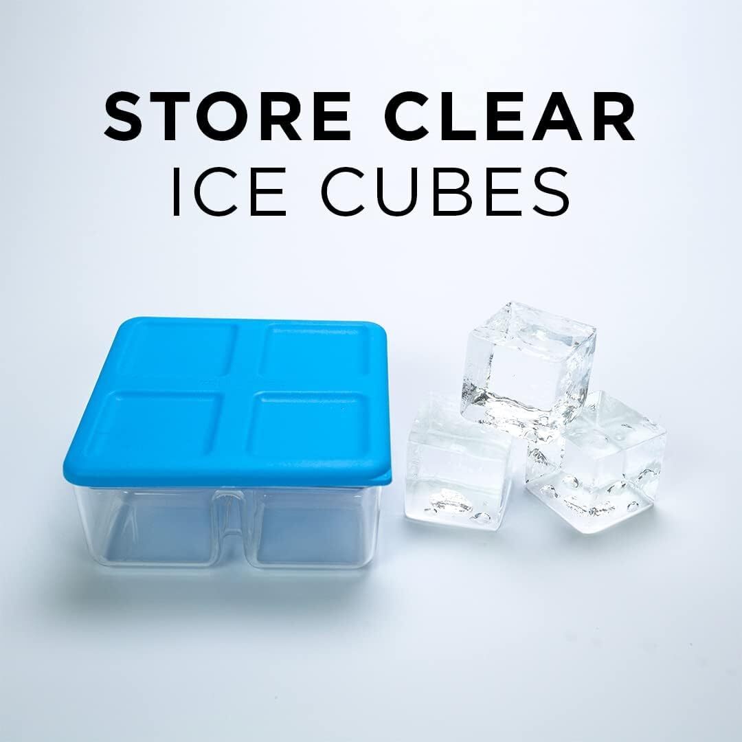 Premium Ice Cube Storage Tray with Lid - Clear Tray, Blue/Clear