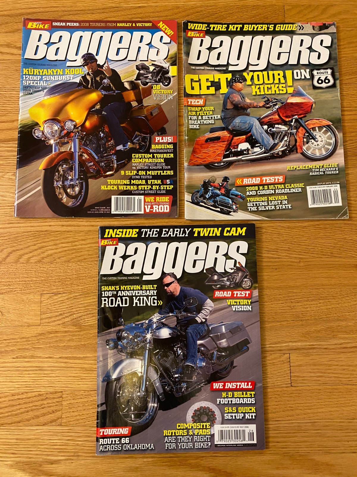 Lot of 3 Baggers Motorcycle Magazine Feb March 2008 March 2017 Chopper Bikes