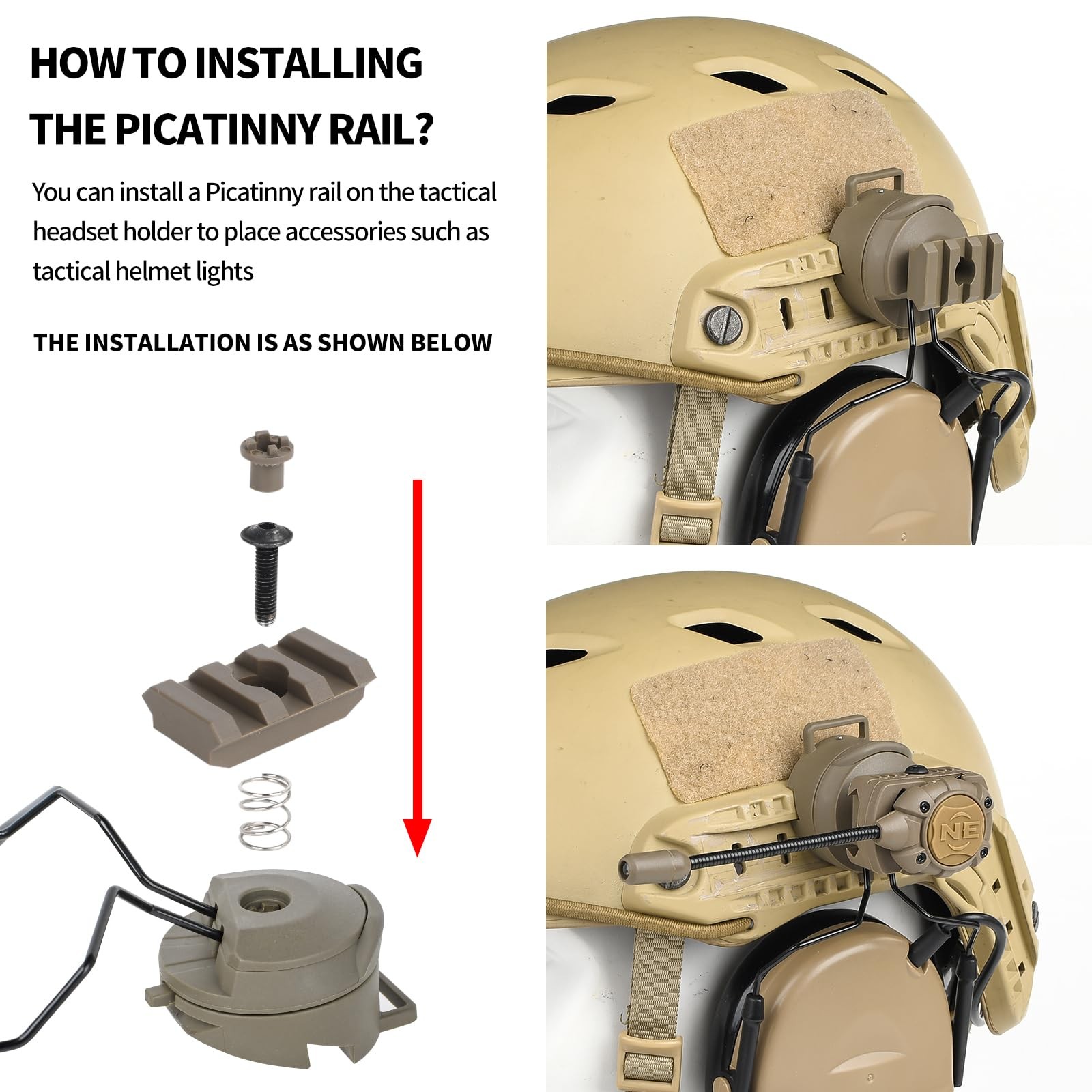 Comta 2 Tactical Headset with Arc Rail Adapter Multi-Angle WZ212-DE, Tan