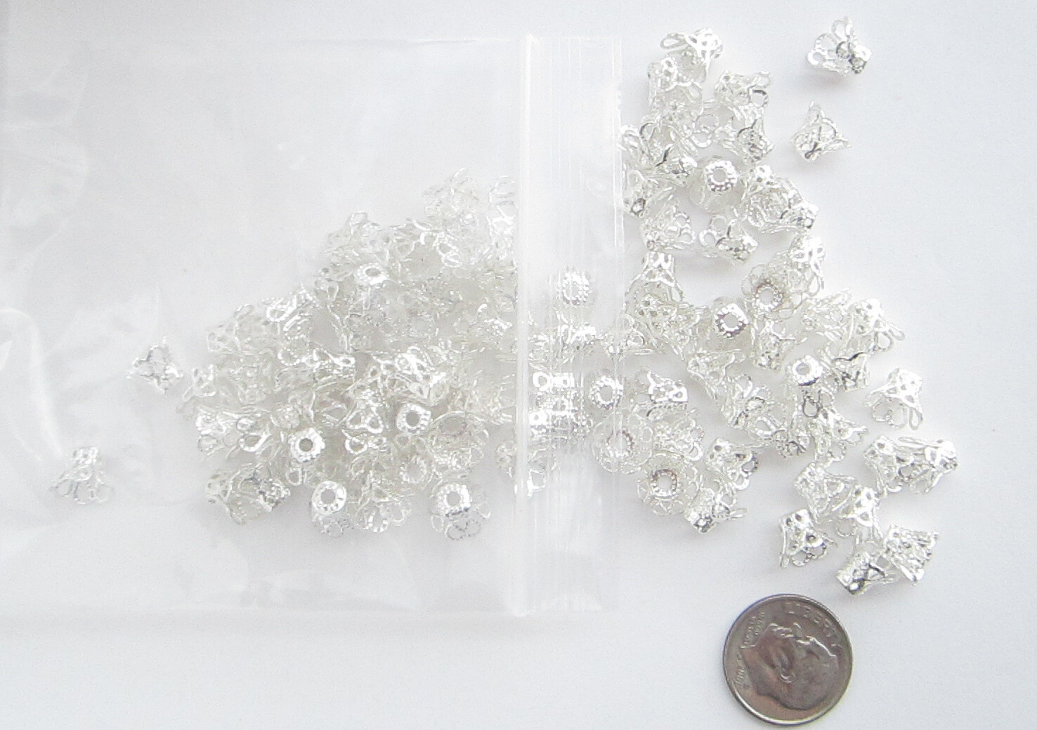 9  X  7 MM BELL  BEAD CAPS-SILVERTONE-PKG OF200 TERRIFIC DEAL