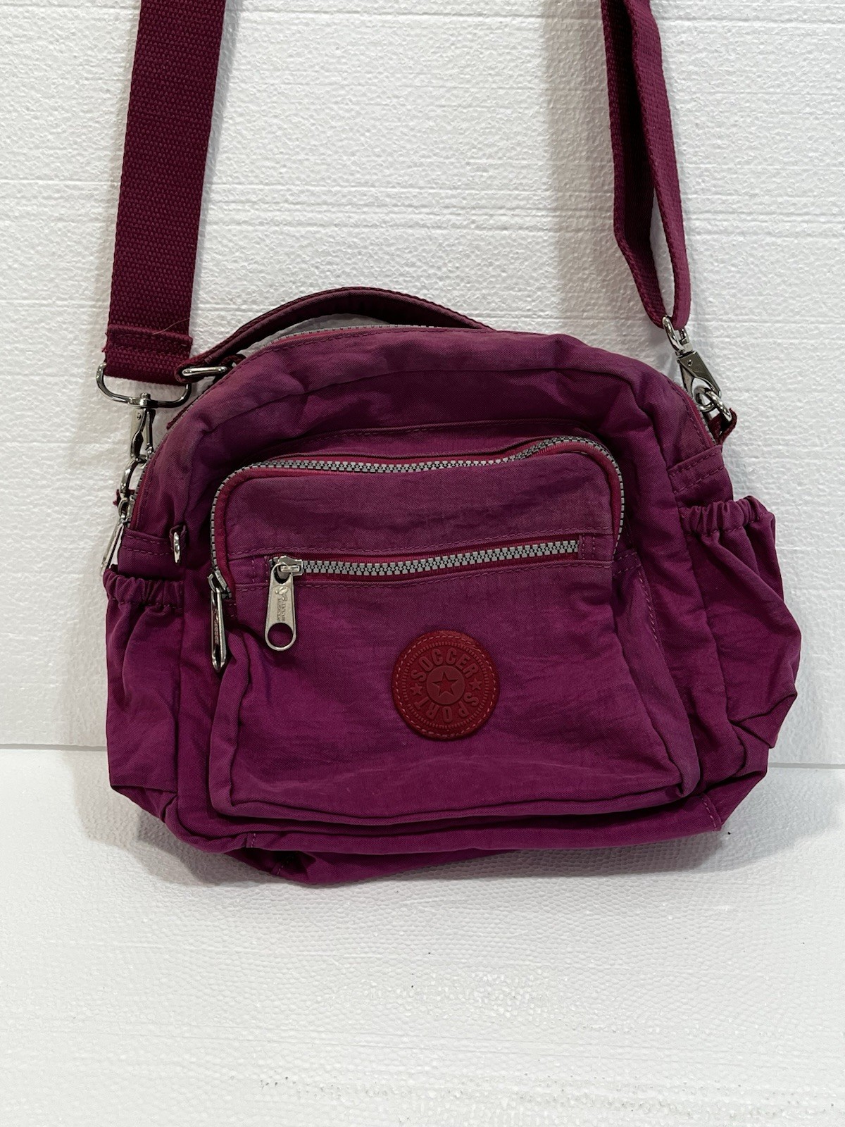 Soccer Sport Crossbody Shoulder Bag Purple Nylon Multi Pocket – Read Flaws
