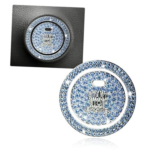 Bling Car Engine Start Ring Sticker, Anti-Scratch Auto Key Ignition Button Blue