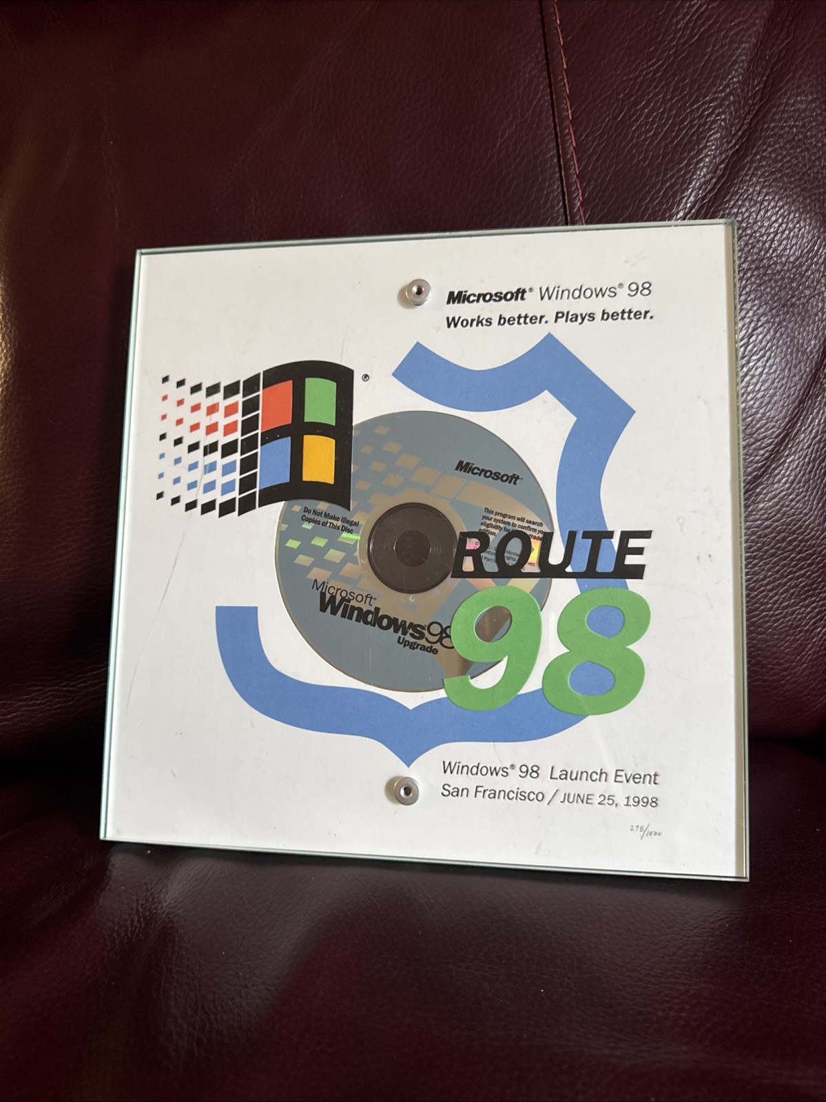 Route 98 - Windows 98 Launch Event Commemorative Plaque - Numbered 238/1000