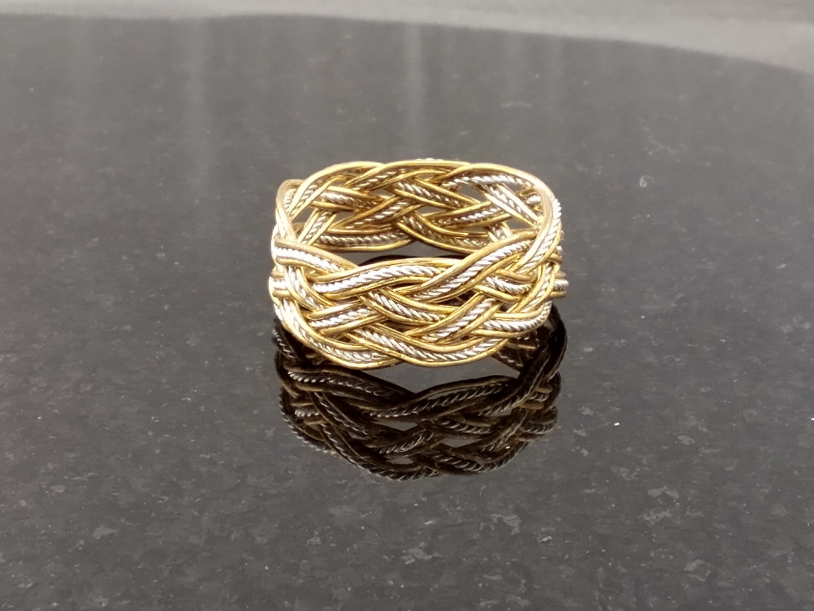 Size 9 Brass / Silver-plate Twist 5x8 Turks Head Knot Ring Hand Tied made