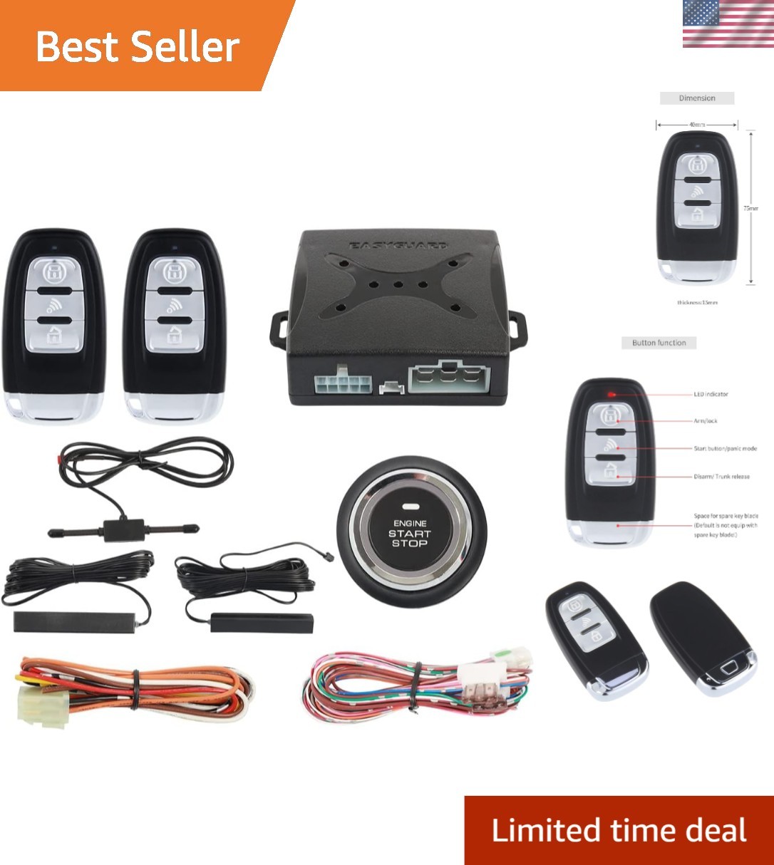 Smart Keyless Entry & Remote Start Car Alarm System - Compatible with DC12V