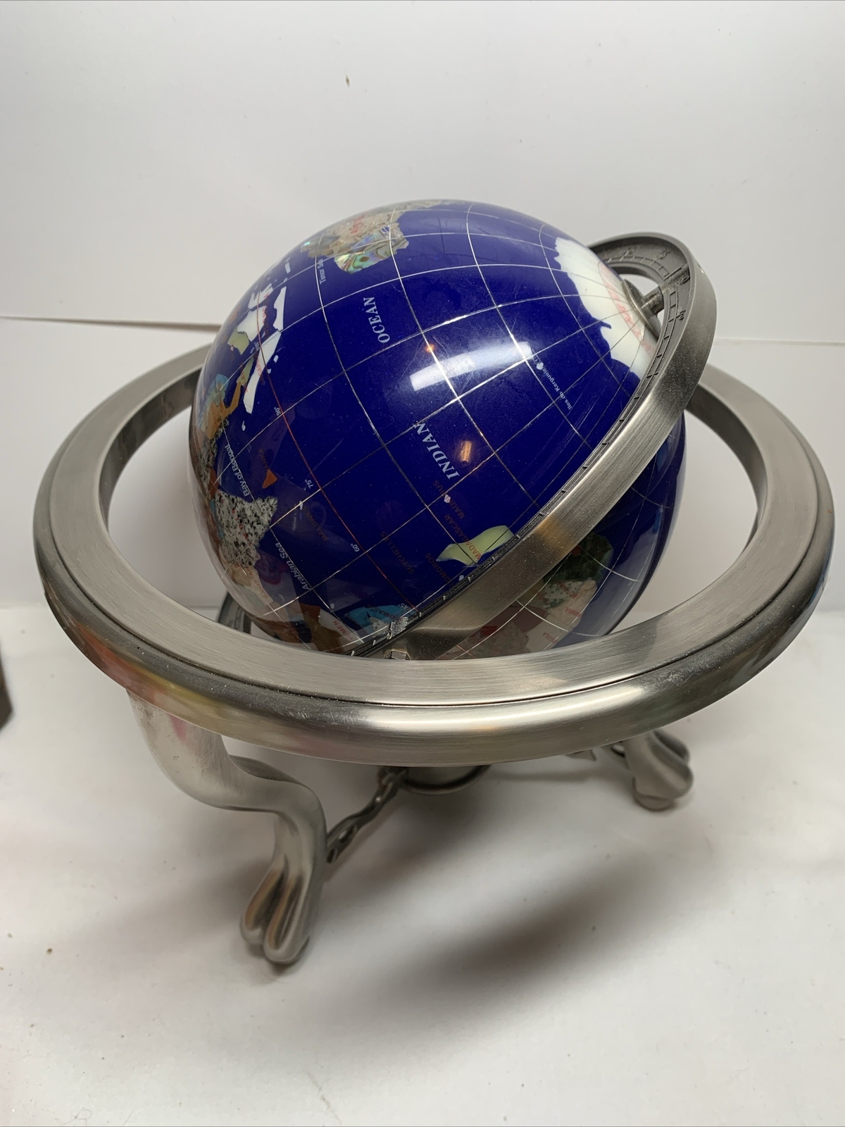 Polished Stone Globe in 360° Rotating Brass Frame