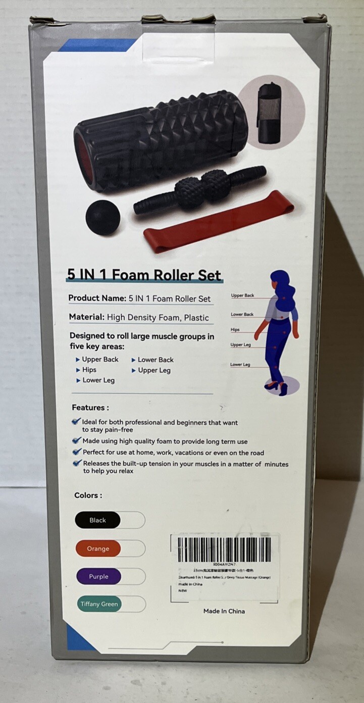 5 in 1 Foam Roller Set, Trigger Point Back Roller, Muscle Roller Stick, Black