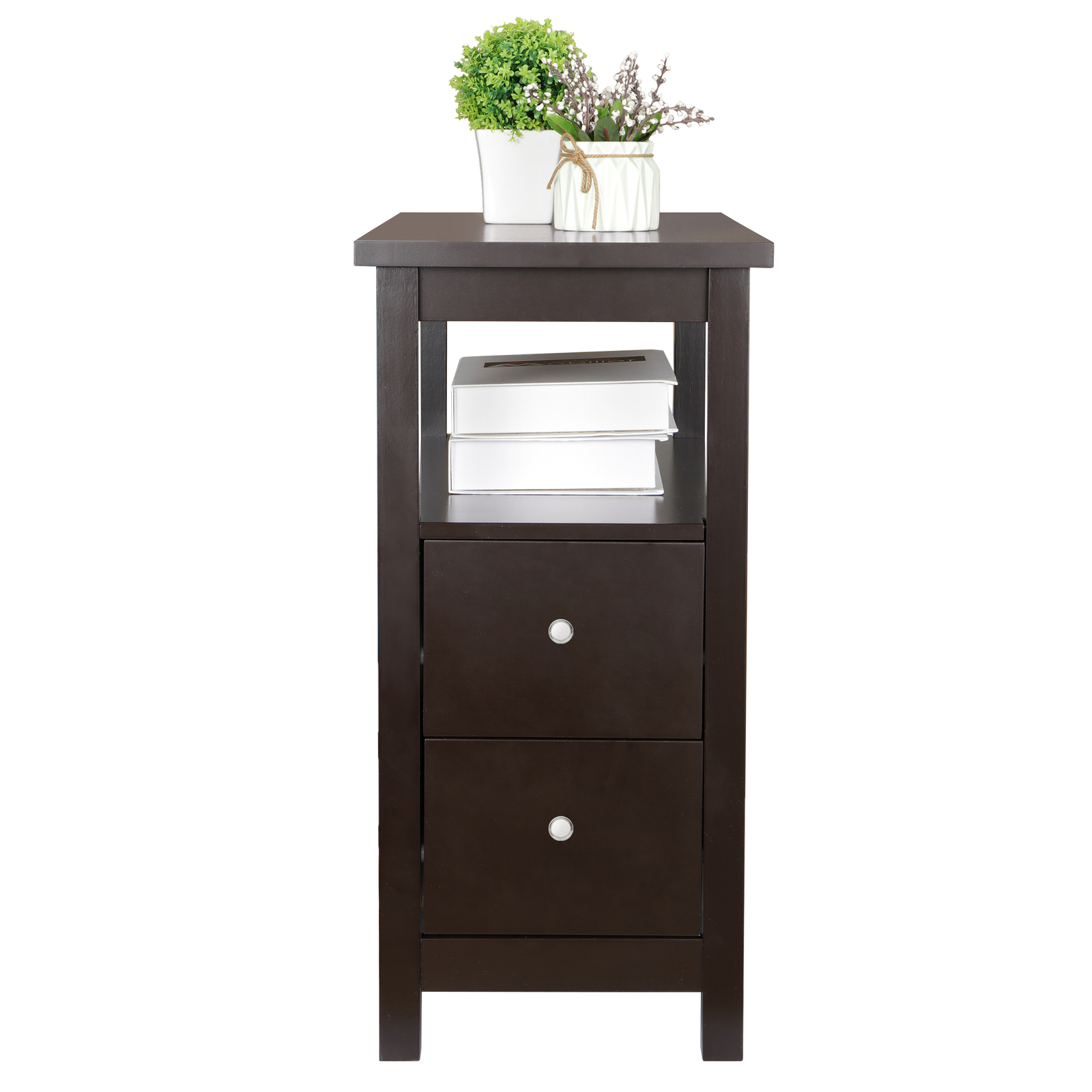 Narrow Chairside End Table Sofa Table with 2 Drawer and Shelf for Living Room
