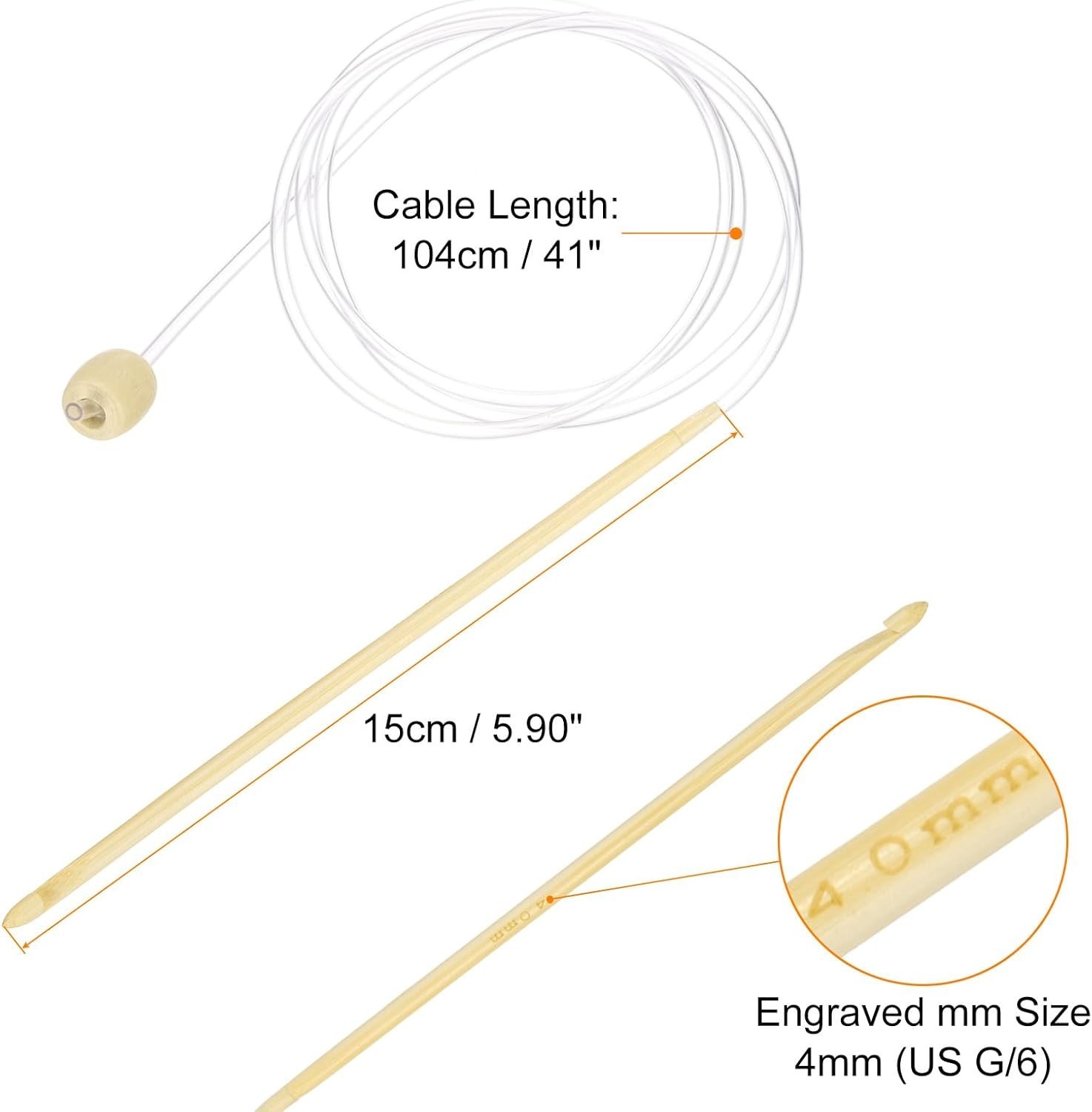 Tunisian Crochet Hook Set 4mm with Plastic Cable and Easy-Identify Size Mark