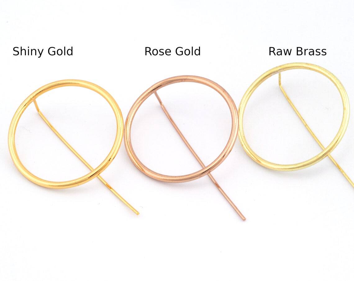 1 pair Circle Earring posts 36mm Gold plated, Rose Gold Plated, Raw brass 2520