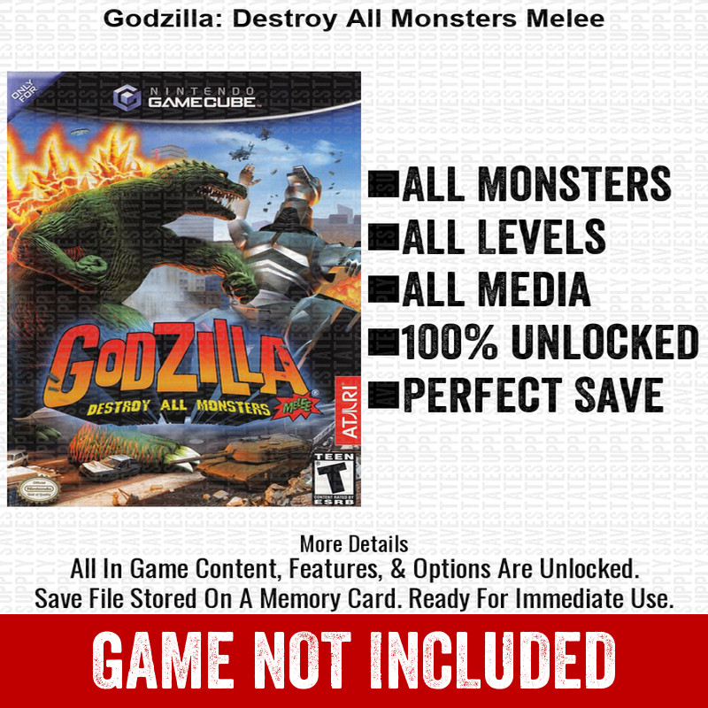 Godzilla Destroy All Monsters Mele100% Nintendo GameCube Memory Card Save CHEATS