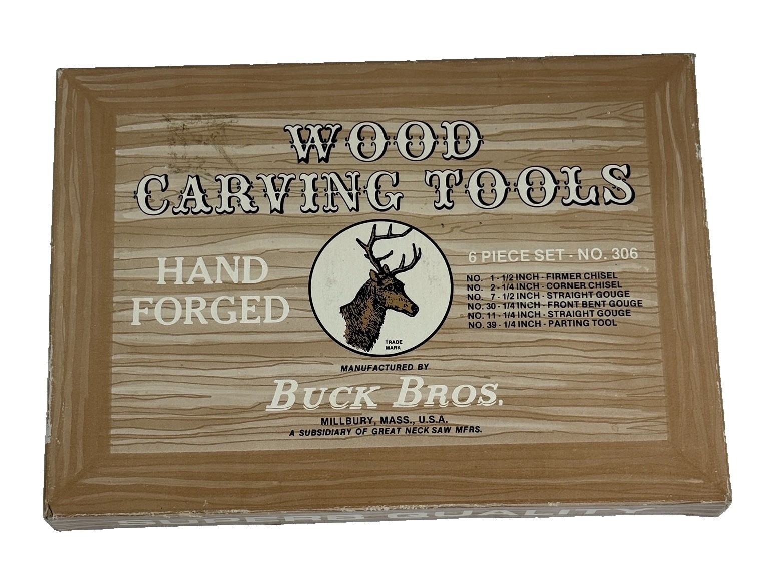 New VTG Buck Brothers #306 6 Piece Tool Set Wood Carving Chisel Gouge Parting