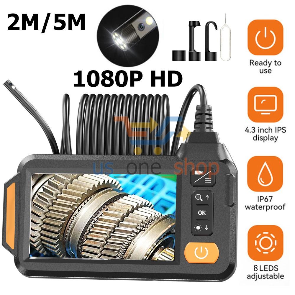 Endoscope Camera Borescope 6.6FT/16.4FT Cable 4.3" Screen with Lights Dual Len