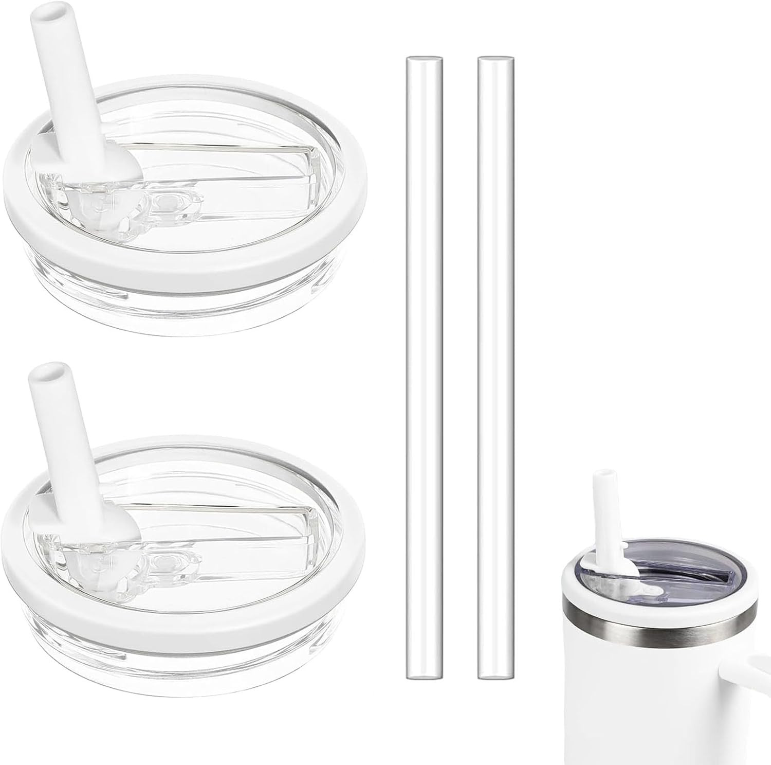 2 Pack 30 Oz Replacement Tumbler Flip Straw Lid Fit for Stanley Quencher, Leak P