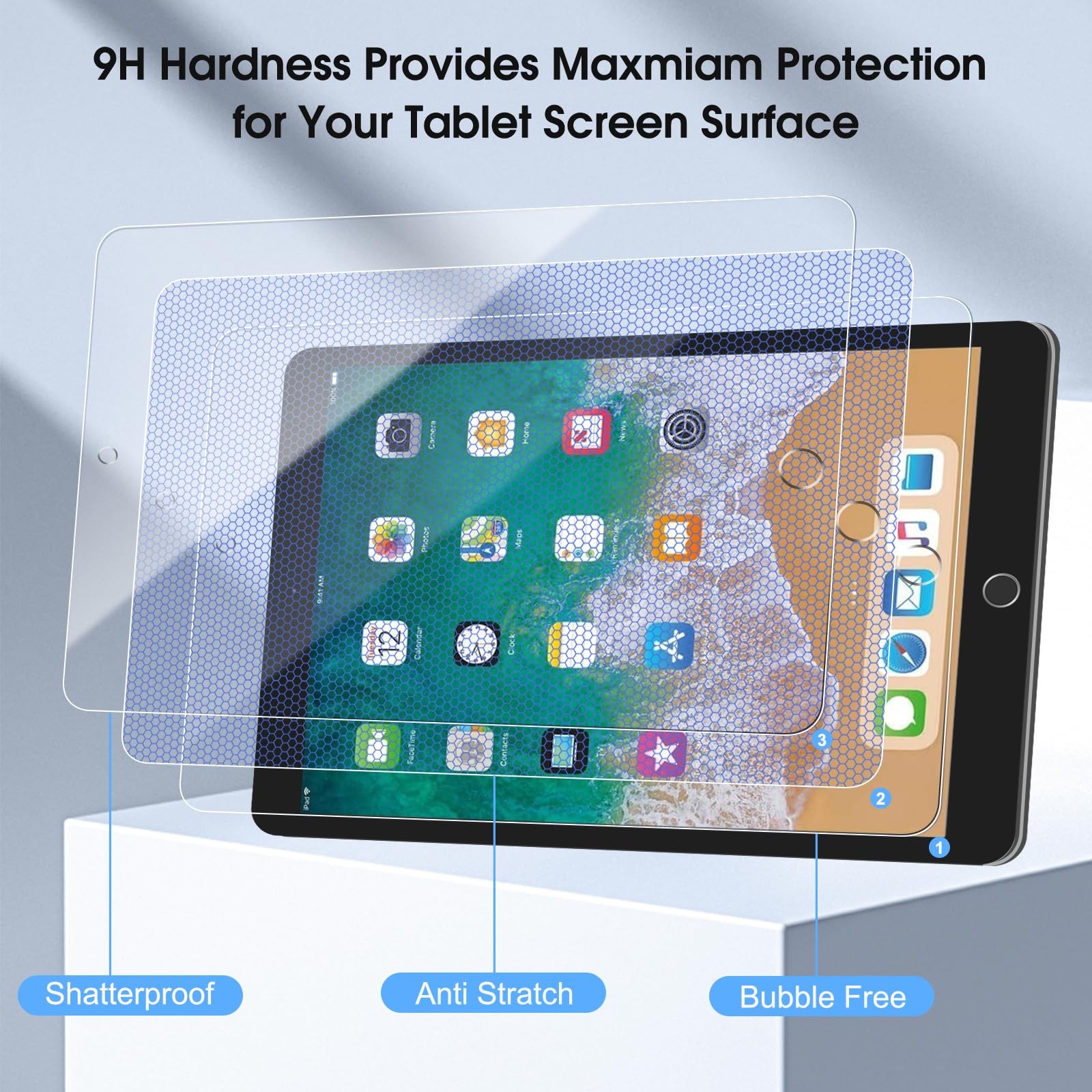 Qularlans 2 Pack Screen Protector for iPad 6th/5th Gen (2018/2017), Clear