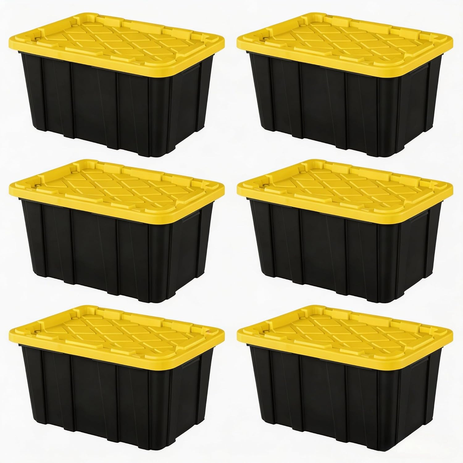 6-Pack 27 Gallon Large Plastic Storage Totes with Snap-On Lids, Durable Stackabl