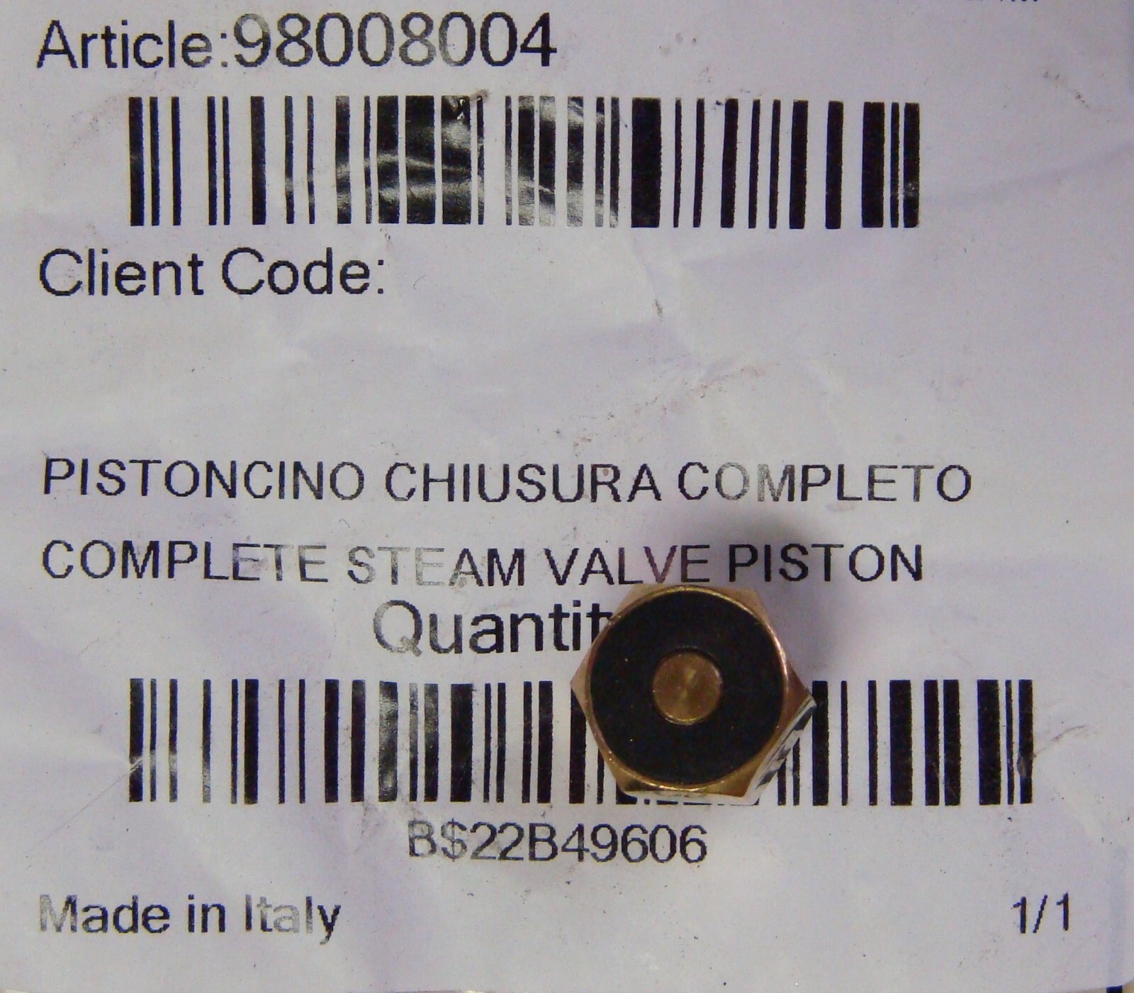 New Genuine Simonelli Complete Steamtap Steam Valve Piston 98008004