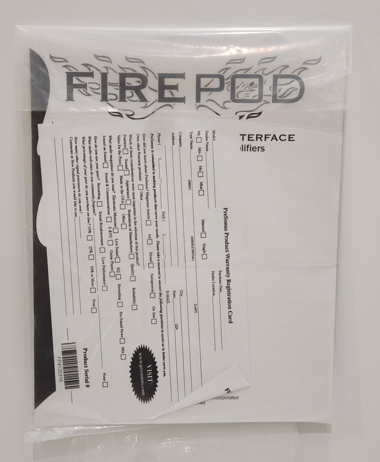 PreSonus Firepod FireWire Audio Interface FP10 Studio Recording 24 Bit 96k