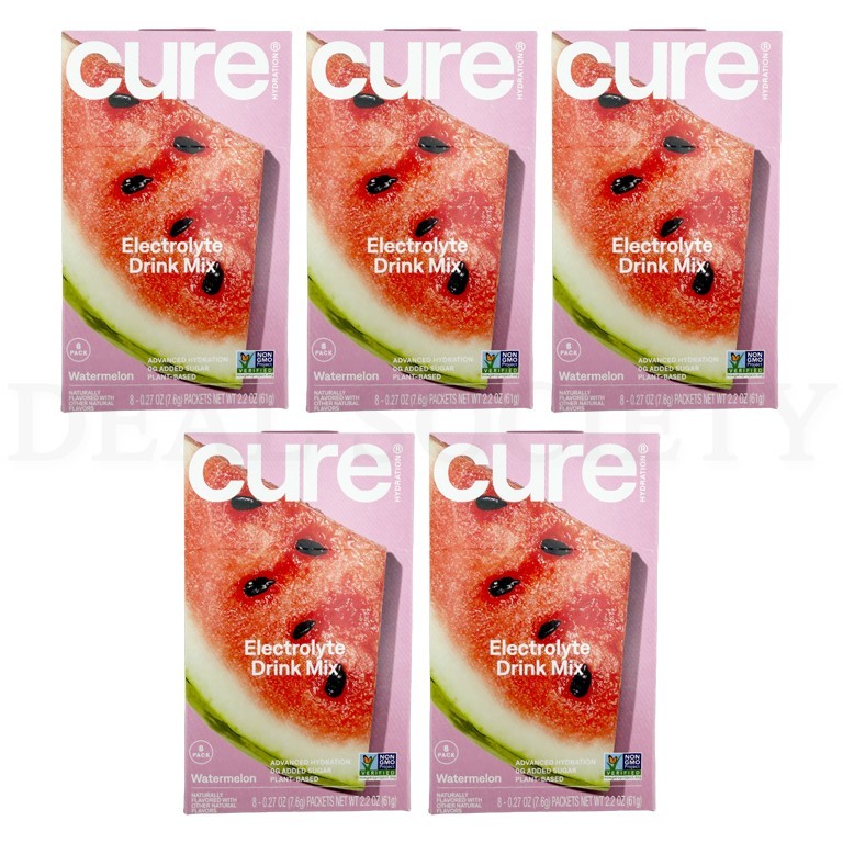 Cure Hydration Plant-Based Electrolyte Drink Mix Watermelon 8 ct Each Lot of 5