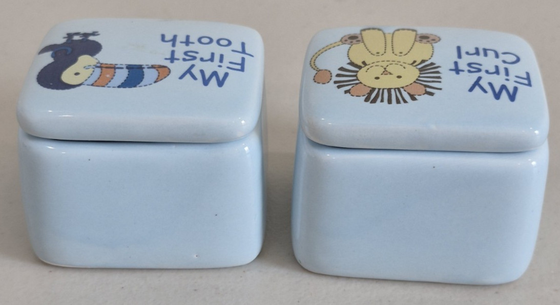 2 Ceramic Keepsake Boxes First Tooth First Curl 2"x1.75"