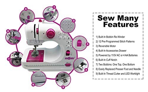 Mini Sewing Machine Portable AC Battery Powered 12 Stitch Patterns Dual Speed