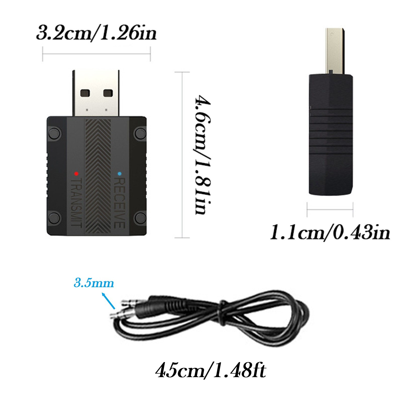 2x Bluetooth 5.3 Transmitter Receiver USB Plug & Play Wireless Car Audio Adapter