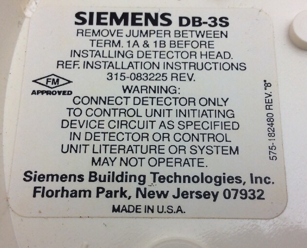 Siemens DB-3S DB-3 Smoke Detector Surface Mounting Base Pyrotronics Fire Alarm