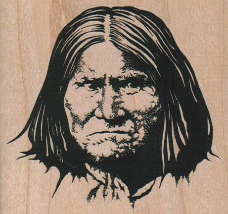 Geronimo Face On/Large 3 1/4 x 3" Rubber Stamp, Native American Stamp