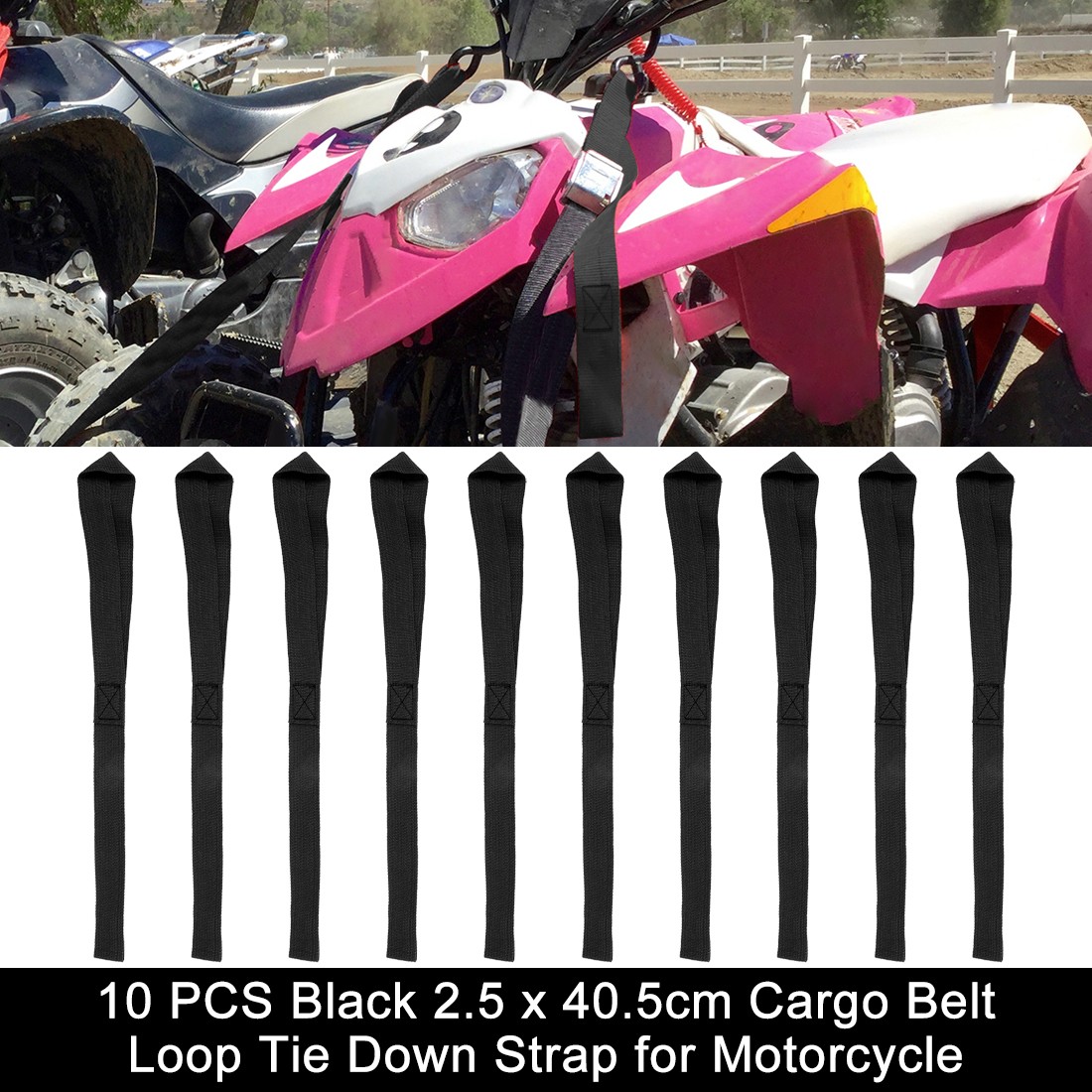 10 PCS Black 2.5 x 40.5cm Cargo Belt Loop Tie Down Strap for Motorcycle