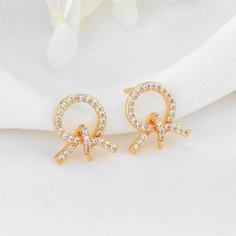 2Pairs 18K Gold Plated Stud Earrings Connector, CZ Pave Component GZX650
