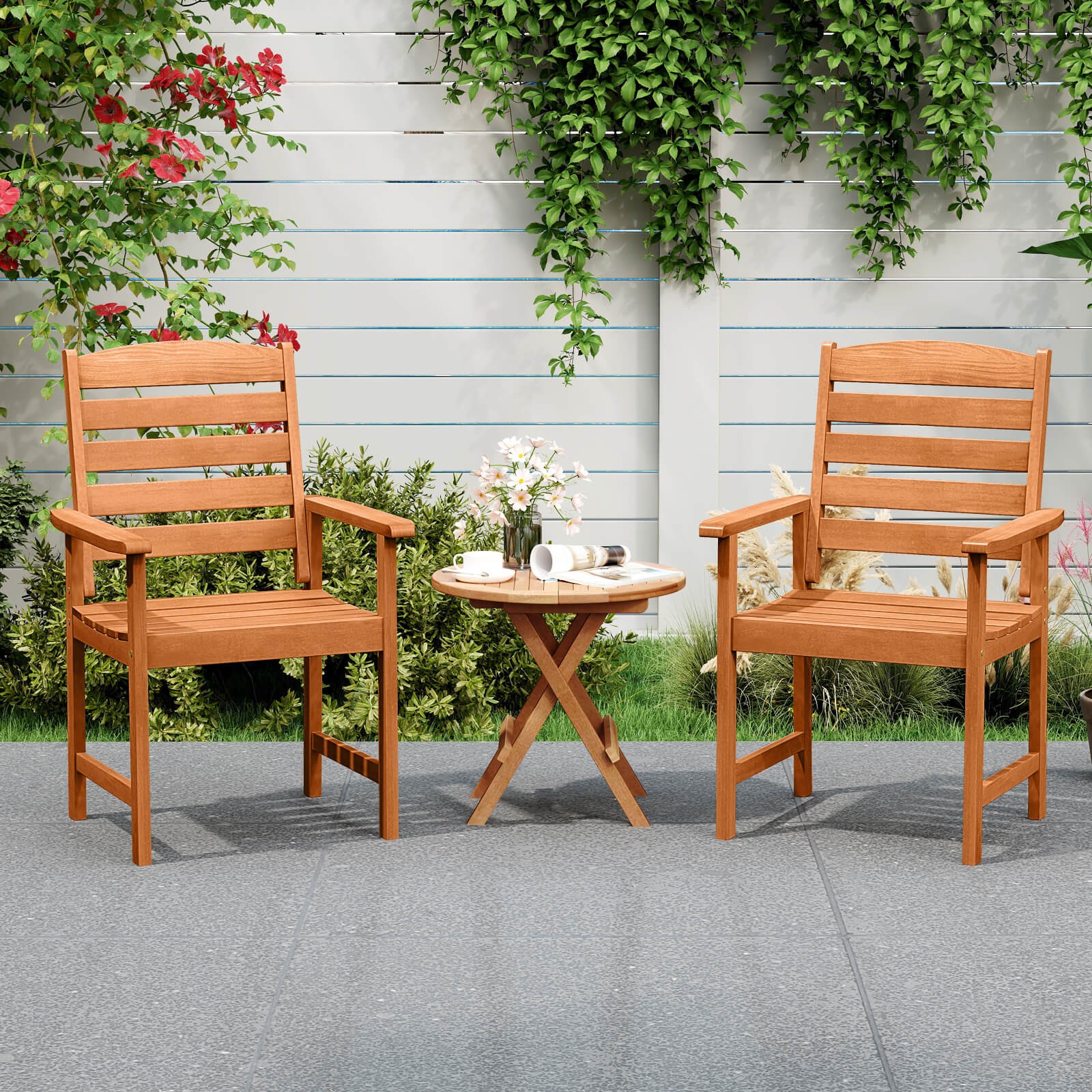 Patio Chairs 2PCS with Inclined Backrests and Slatted Seats for Deck