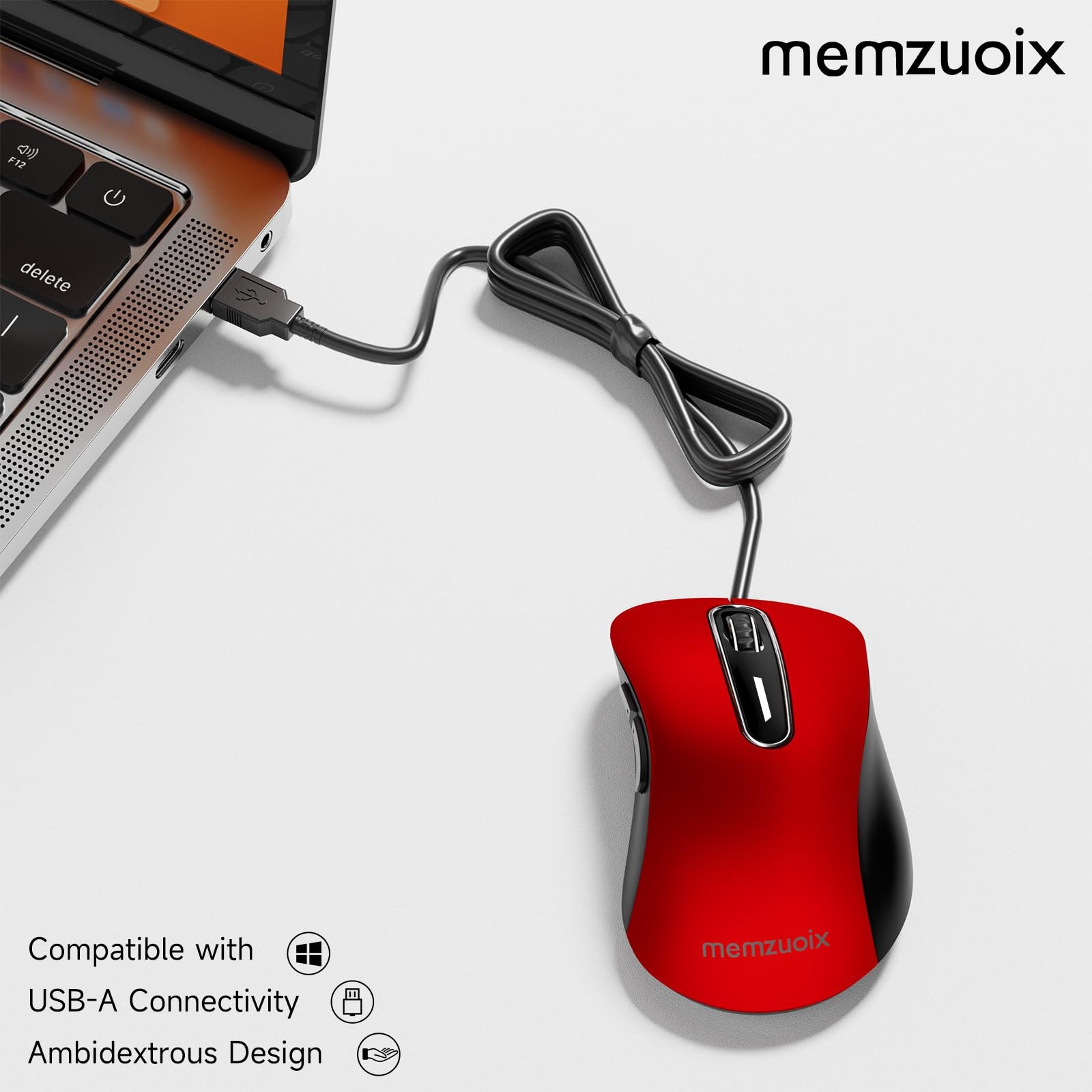 memzuoix Wired Mouse, USB Computer Mouse 1400 DPI Mobile Optical Red