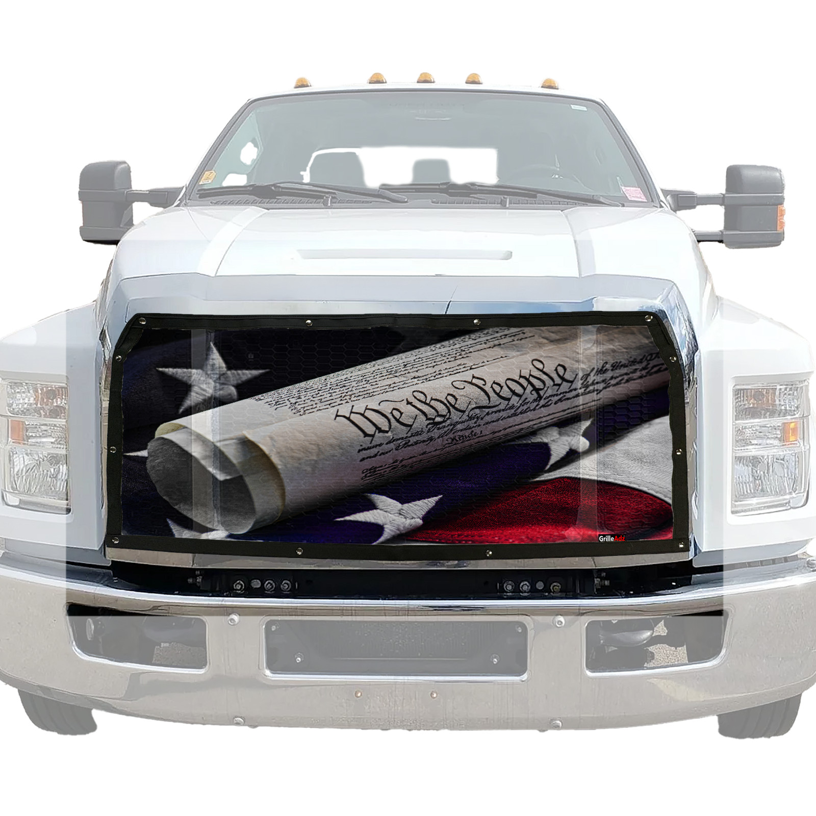 GrilleAdz We The People Flag Bugscreen for 2016-2025 Ford F-650 & F-750 (1625)