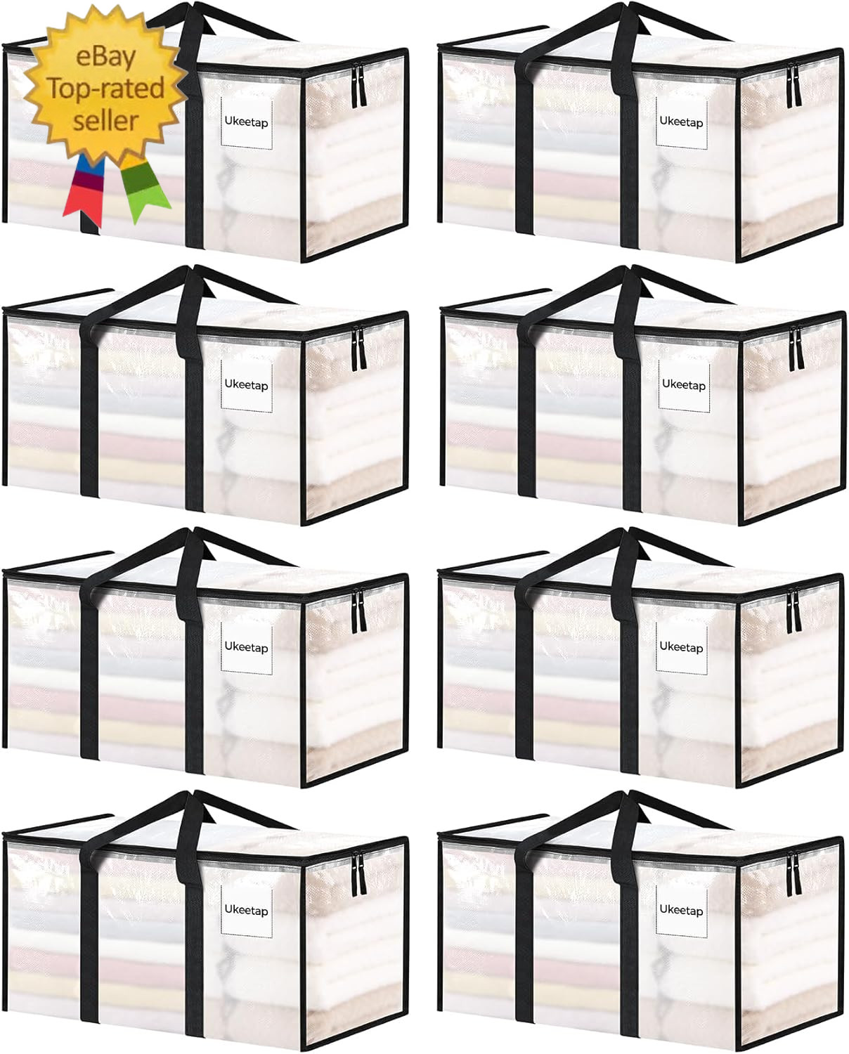 8 Pack Extra Large Heavy Duty Moving Bags, Clear Storage Bins with Lids, Reinfor