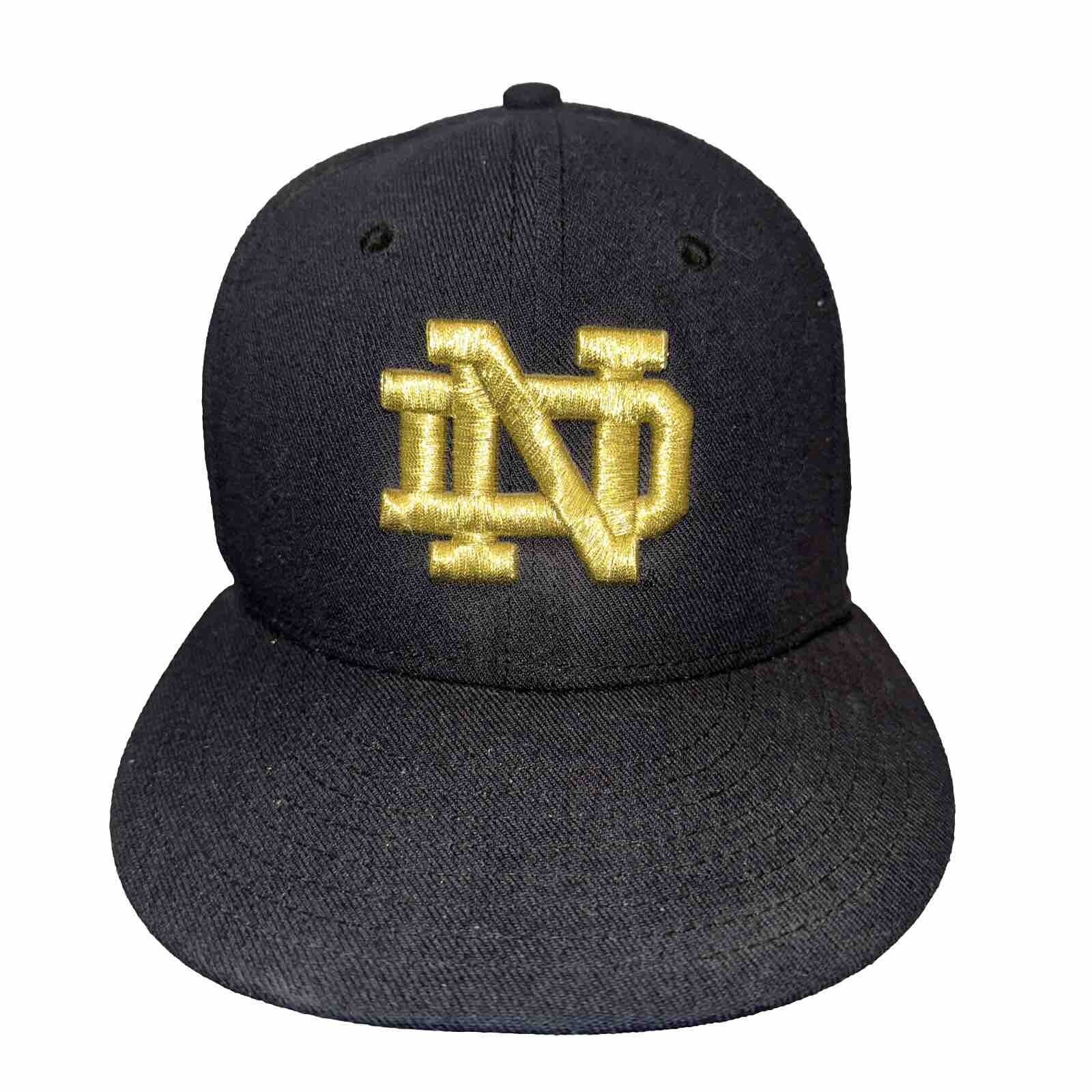 Notre Dame Interlocked Gold Letters Hat Cap New Era 59 FIFTY Navy Fitted 7 1/4